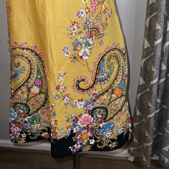 Sugar Beach Paisley Yellow Strapless Beaded & Sequined Cotton Mini Dress - Picture 4 of 10